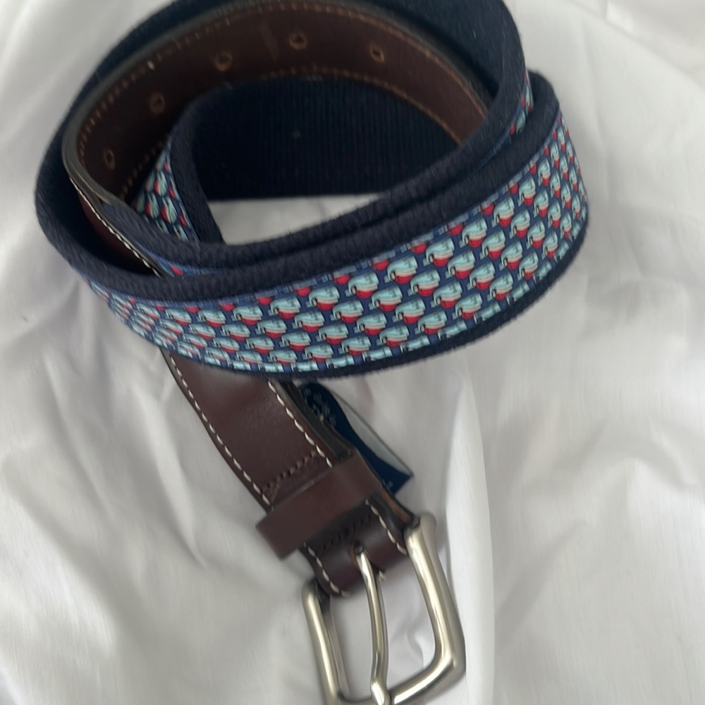 Men’s belt - brown leather with brushed silver/satin buckle. Size 36